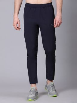 Dpassion - Men Navy Blue Polyester Solid Straight Trackpant