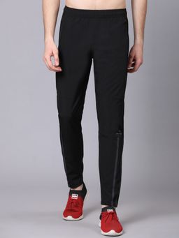 Dpassion - Men Black Polyester Solid Straight Trackpant