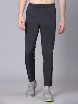 Dpassion - Men Grey Polyester Solid Straight Trackpant