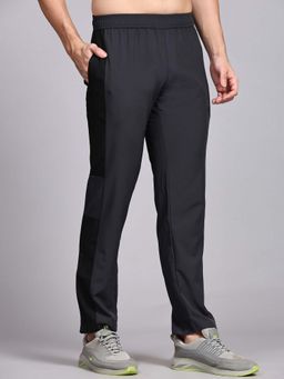 Dpassion - Men Grey Polyester Solid Straight Trackpant