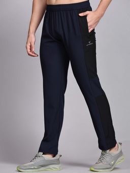 Dpassion - Men Navy Blue Polyester Solid Straight Trackpant