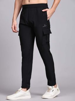 Dpassion - Men Black Polyester Solid Straight Trackpant