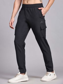 Dpassion - Men Grey Polyester Solid Straight Trackpant
