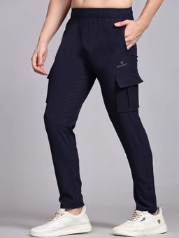 Dpassion - Men Navy Blue Polyester Solid Straight Trackpant
