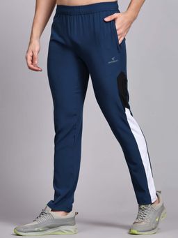 Dpassion - Men Aqua Polyester Colorblock Straight Trackpant