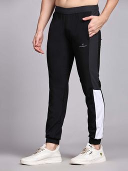 Dpassion - Men Black Polyester Colorblock Straight Trackpant