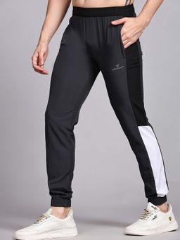 Dpassion - Men Grey Polyester Colorblock Straight Trackpant