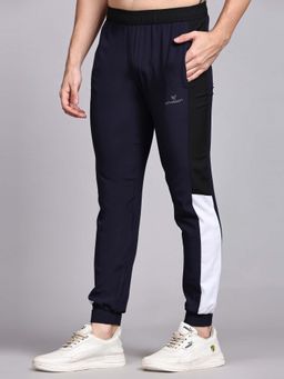 Dpassion - Men Navy Blue Polyester Colorblock Straight Joggers