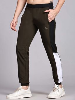 Dpassion - Men Olive Polyester Colorblock Straight Trackpant