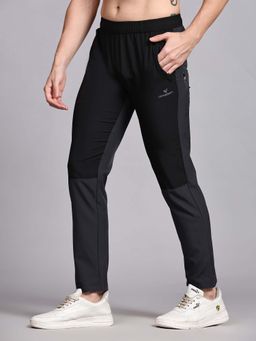 Dpassion - Men Grey Polyester Colorblock Straight Trackpant