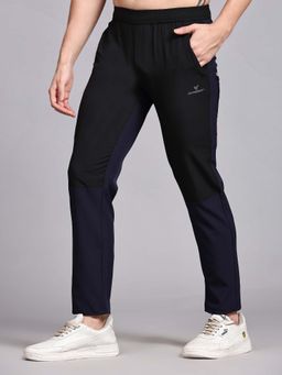 Dpassion - Men Navy Blue Polyester Colorblock Straight Trackpant