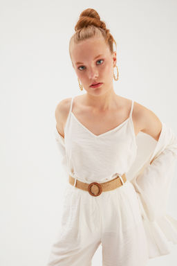 Sateen - Ecru Solid Pattern Top