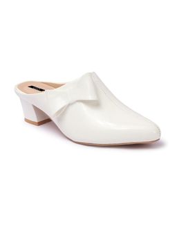 Twenty Dresses by Nykaa Fashion - Womens White Pointed Toe Patent Leather Block Heels Mules
