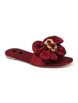 Twenty Dresses by Nykaa Fashion - Womens Red Satin Oversized Bow Flats