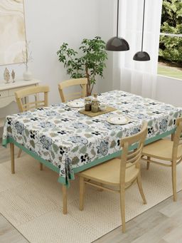 The Home Story - Cotton 4 Seater Table Cover 54 x 78 Inch Green Beige Leaves