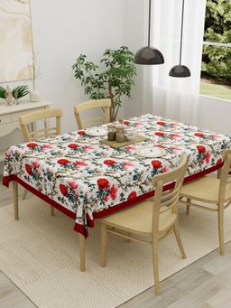 The Home Story - Cotton 4 Seater Table Cover 54 x 78 Inch Floral Printed with Rust Border