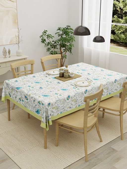 The Home Story Cotton Seater Table Cover 54 x 78 Inch Teal and Grey Leaves
