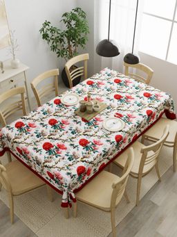 The Home Story - Cotton 8 Seater Table Cover 60 x 108 Inch Floral Printed with Rust Border