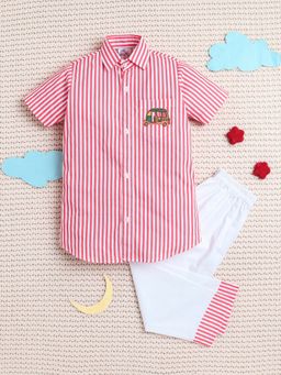 Little Clothings - Red Candy Stripes Auto Patch Pyjama Set