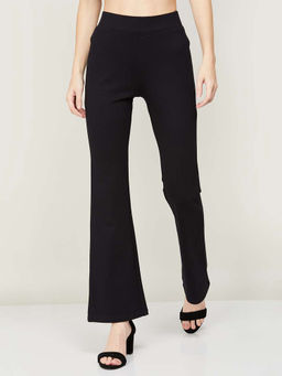 Xpose - Women Navy Blue Comfort Flared High-Rise Trousers