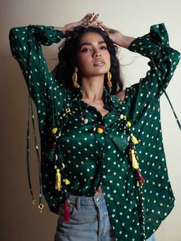 Style Junkiie - Peek-A-Green Bandhani Shirt