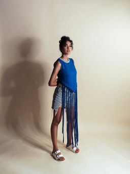 Style Junkiie - Cafe Blue Tassel Crop Top