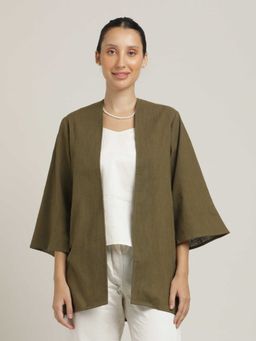 Saltpetre - Women Organic Cotton Olive Comfortable Open Front Overlay