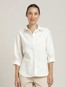 Saltpetre - Women Cream Organic Cotton Spread Collar Hidden Placket Shirt