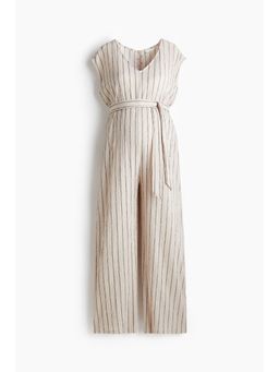 H&M - Women Beige MAMA Sleeveless Tie-Belt Jumpsuit