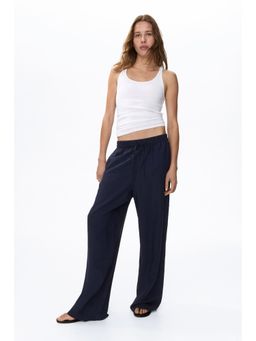 H&M - Women Blue Linen-Blend Trousers
