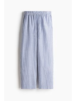 H&M - Women Blue Linen-Blend Drawstring Trousers