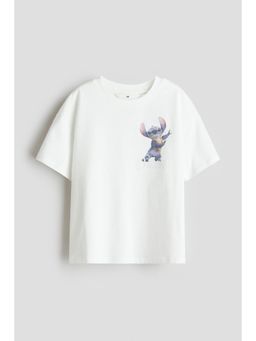 H&M - Girls White Printed Cotton T-Shirt