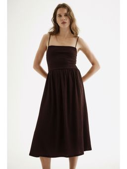 H&M - Women Brown Smocked Strappy Dress