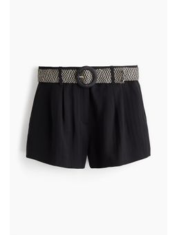 H&M - Women Black Belted Twill Shorts