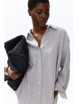 H&M - Women Grey Oversized Linen-Blend Shirt
