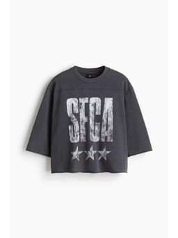 H&M - Men Grey Oversized Fit Cropped T-Shirt