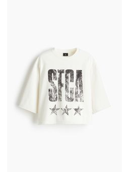 H&M - Men White Oversized Fit Cropped T-Shirt