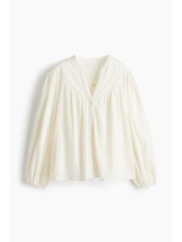 H&M - Women White Crinkled Linen-Blend Blouse