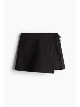 H&M - Women Black Linen-Blend Wrap Skort