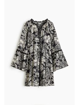 H&M - Women Black Trumpet-Sleeved Tunic Dress