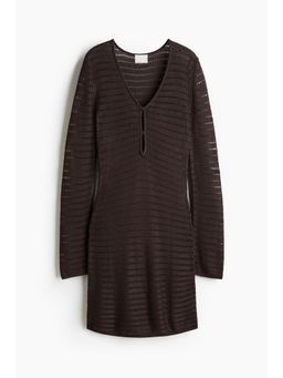 H&M - Women Brown Pointelle-Knit Dress