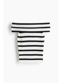 H&M - Women White Rib-Knit Off-The-Shoulder Top