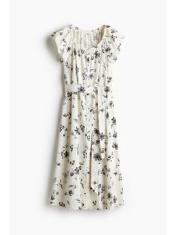 H&M - Women White Puff-Sleeved Poplin Dress