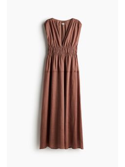 H&M - Women Brown Smock-Waist Ramie Dress