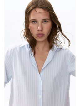 H&M - Women Blue Cotton Poplin Shirt