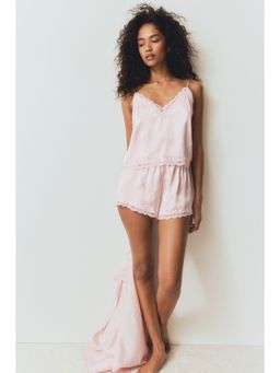 H&M - Women Pink Lace-Trimmed Satin Pyjamas