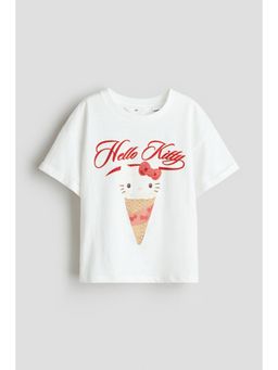 H&M - Girls White Oversized Printed T-Shirt