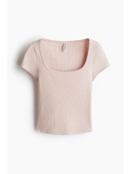 H&M - Women Pink Picot-Trimmed Ribbed T-Shirt