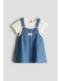 H&M - Girls Blue 2-Piece Dungaree Dress And Top Set