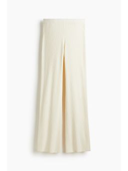 H&M - Women White Rib-Knit Trousers